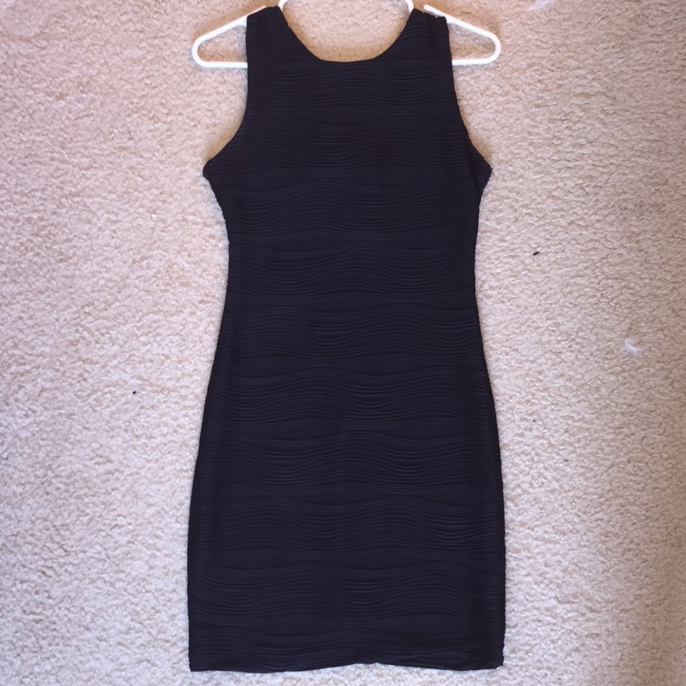 LOW BACK GOLD ZIP BODYCON BLACK DRESS